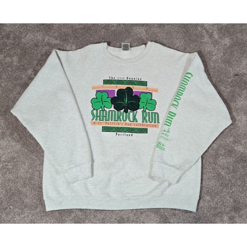 Portland OR Shamrock Run 1999 Vintage Crew Neck Sweatshirt Size L Embroidered